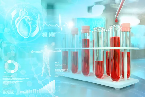 Medische Illustratie Reageerbuisjes Flacons Universiteitsfaciliteit Bloedmonsteranalyse Voor Nuchtere Bloedsuiker Kalium — Stockfoto