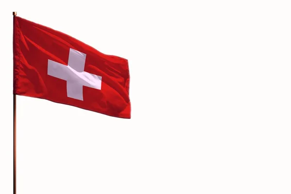Развевающийся Флаг Швейцарии Изолирован Макет Местом Вашего Текста Белом Фоне — стоковое фото