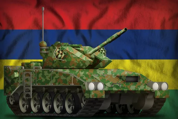 Tanque Leve Apc Com Camuflagem Verão Fundo Bandeira Maurícia Ilustração — Fotografia de Stock