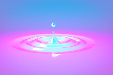 Mavi renkli su damlalarının soyut 3D görüntülenmesi - yaratıcı arkaplan ya da doku