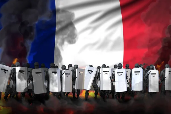 Französische Polizei Hüllt Sich Starken Rauch Und Feuerschutz Gegen Aufruhr — Stockfoto