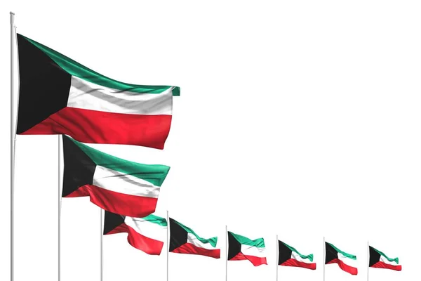 Maravillosas Muchas Banderas Kuwait Colocadas Diagonal Aislado Blanco Con Lugar —  Fotos de Stock