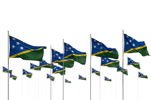 可爱的所罗门群岛孤立的旗帜排成一排 上面印有Bokeh和你内容的位置 任何假日标志3D插图 — 图库照片