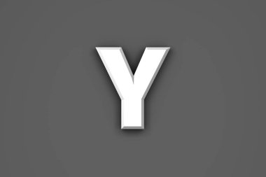 Beyaz kağıt biçimi alfabesi - Y harfi gri arkaplanda izole edilmiş, sembollerin 3D çizimi