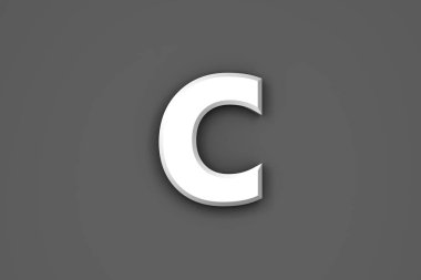 Beyaz kağıt biçimi yazı tipi - gri arkaplan üzerinde izole C harfi, sembollerin 3 boyutlu çizimi