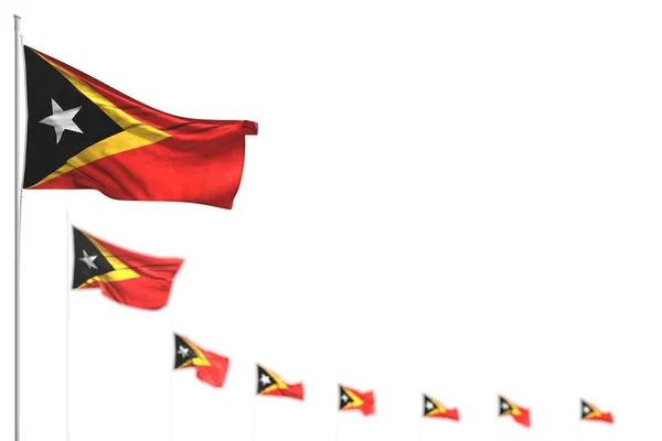 Красиві Ізольовані Прапори Timor Leste Розміщені Діагоналі Фото Боке Місце — стокове фото