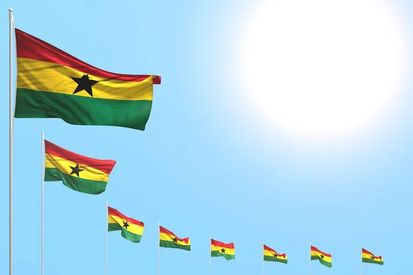 Schön Viele Ghana Fahnen Schräg Blauen Himmel Mit Platz Für — Stockfoto