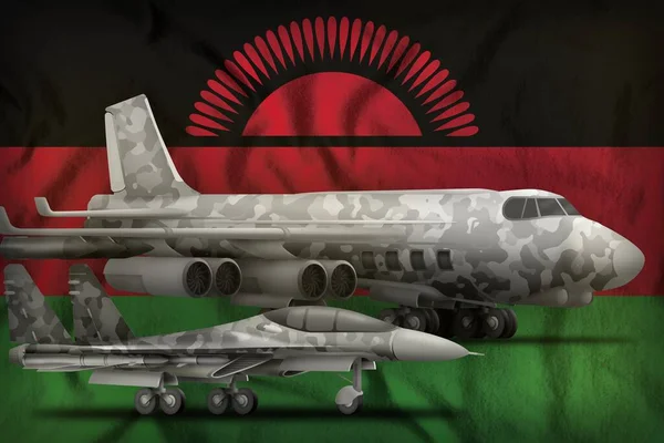 Forces Aériennes Avec Camouflage Gris Sur Fond Drapeau Malawi Concept — Photo