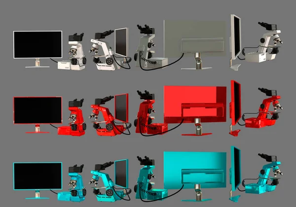 巨大的分辨率实验室显微镜 立方体隔离 摄影现实医学3D插图与虚构的设计 物理发现概念 — 图库照片