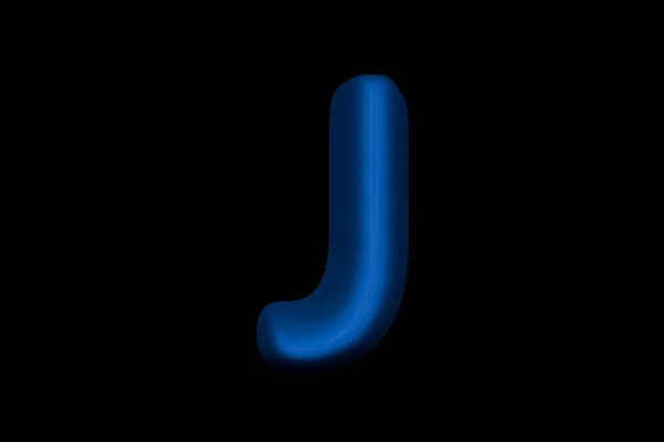 光沢のある青柔らかいプラスチック製のアルファベット 文字J黒の背景に隔離され シンボルの3Dイラスト — ストック写真
