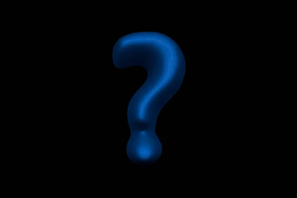 Shiny Blue Plastic Font Question Mark Isolated Black Background Illustration — Stock Photo, Image