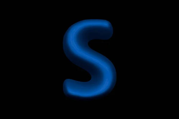 Блискучий Блакитний Пластиковий Шрифт Літера Ізольовано Чорному Тлі Ілюстрація Символів — стокове фото