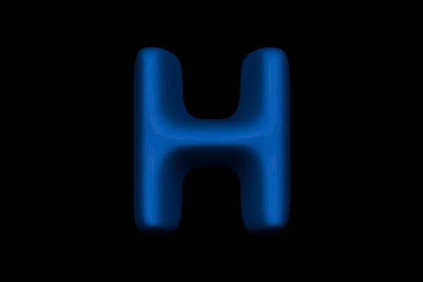 新蓝色塑料字母表 字母H隔离在黑色背景 符号的3D插图 — 图库照片