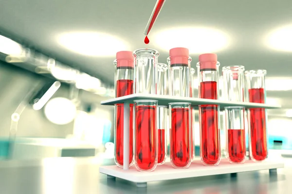 Tıbbi Illüstrasyon Çalışma Kliniğinde Laboratuvar Test Tüpleri Şişeleri Virüs Için — Stok fotoğraf