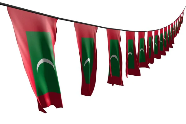 Довольно Много Флагов Баннеров Мальдив Висит Диагональ Перспективным Видом Строку — стоковое фото