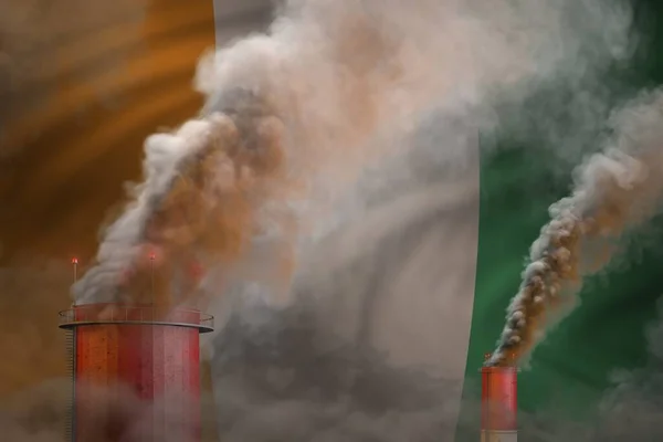 Global Warming Concept Heavy Smoke Industrial Pipes Cote Ivoire Flag — Stock Photo, Image