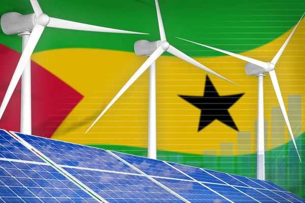 Sao Tome and Principe solar and wind energy digital graph concept  - alternative energy industrial illustration. 3D Illustration
