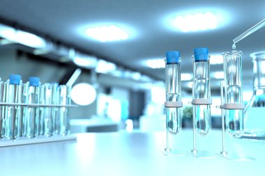 Modern bilimsel üniversite kliniğinde laboratuvar kanıtları - bakteri konsepti için içme suyu kalitesi testi, tıbbi 3D illüstrasyon