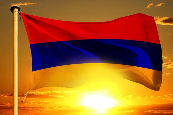 Arménia Bandeira Tecelagem Belo Fundo Pôr Sol Laranja — Fotografia de Stock