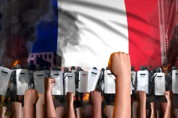Protest Frankreich Polizei Trupp Steht Vor Der Wütenden Menge Auf — Stockfoto