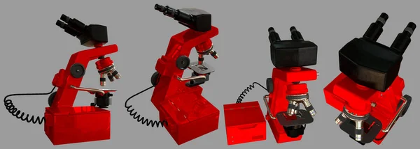 Images Microscope Scientifique Rouge Avec Bloc Système Conception Fictive Isolé — Photo