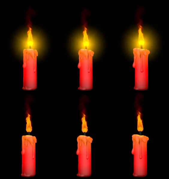 可爱的红色发光蜂蜡烛光 带有或不带高亮的孤立渲染在黑色 放松的概念 物体的三维图解 — 图库照片