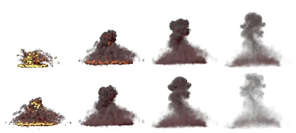 Mnoho Snímků Velké Rakety Výbuch Houba Mrak Ohněm Kouřem Izolované — Stock fotografie