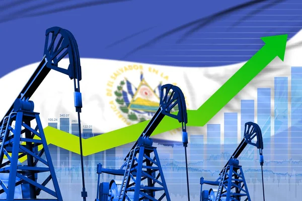 El Salvador oil industry concept, industrial illustration - growing graph on El Salvador flag background. 3D Illustration