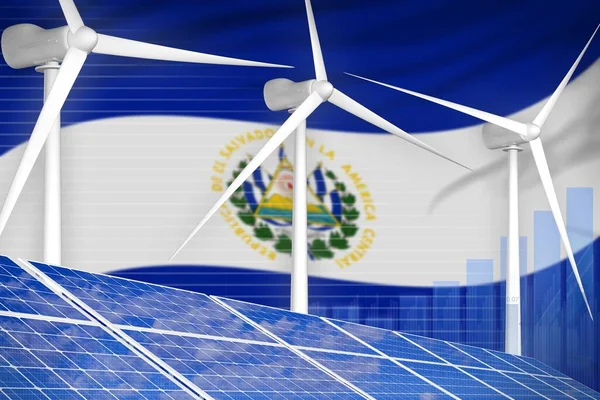 El Salvador solar and wind energy digital graph concept  - green energy industrial illustration. 3D Illustration