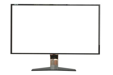 Beyaz üzerine izole edilmiş hayali tasarıma sahip siyah modern pc monitörü - nesnenin son derece detaylı fotorealistik üç boyutlu illüstrasyonu