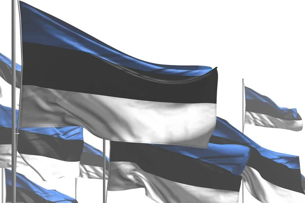 Wonderful Many Estonia Flags Waving Isolated White Any Holiday Flag — Stock Photo, Image