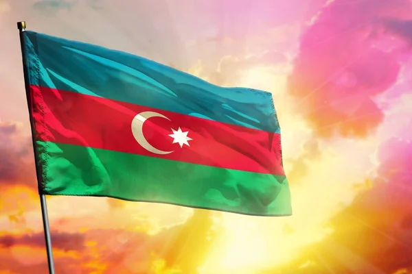 Fluttering Azerbaijan Flag Beautiful Colorful Sunset Sunrise Background Azerbaijan Success — Stock Photo, Image