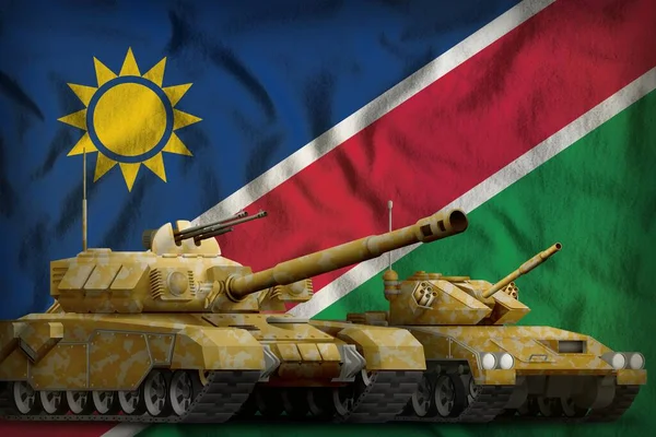 Танки Оранжевим Камуфляжем Задньому Плані Прапора Намібії Танкові Сили Намібії — стокове фото