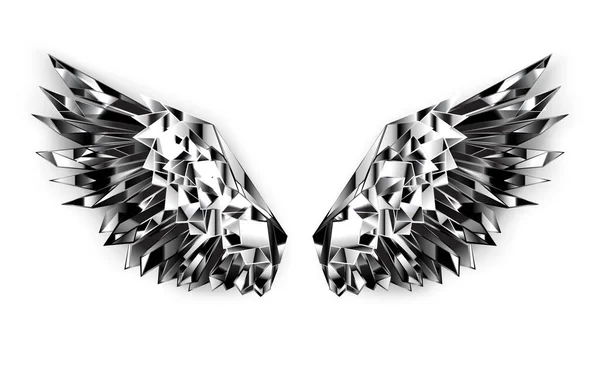 Polygonale Flügel Mit Glänzenden Facettierten Schwarzen Spiegel Auf Weißem Hintergrund — Stockvektor