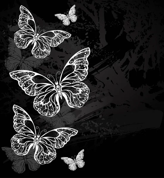 Composition Craie Blanche Peinte Plusieurs Papillons Morpho Sur Tableau Noir — Image vectorielle