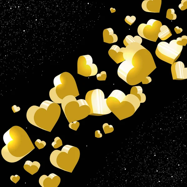Espumosos corazones abstractos dorados en el espacio . — Vector de stock