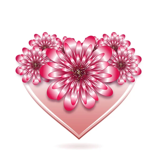 St. Valentine blomsterkort med stilisert hjerte . – stockvektor