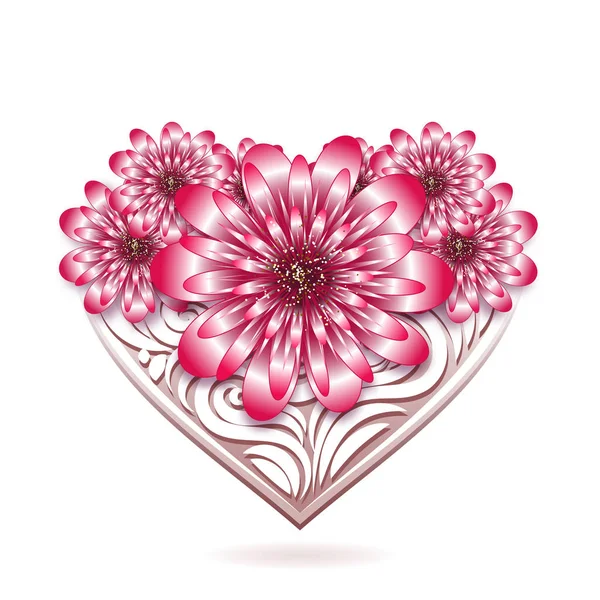 Tarjeta floral San Valentín con corazón ornamental . — Vector de stock