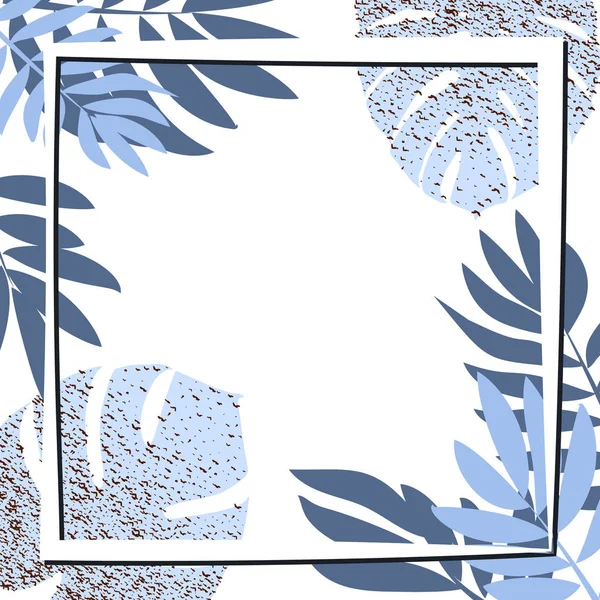 Feuilles tropicales bleues avec cadre — Image vectorielle