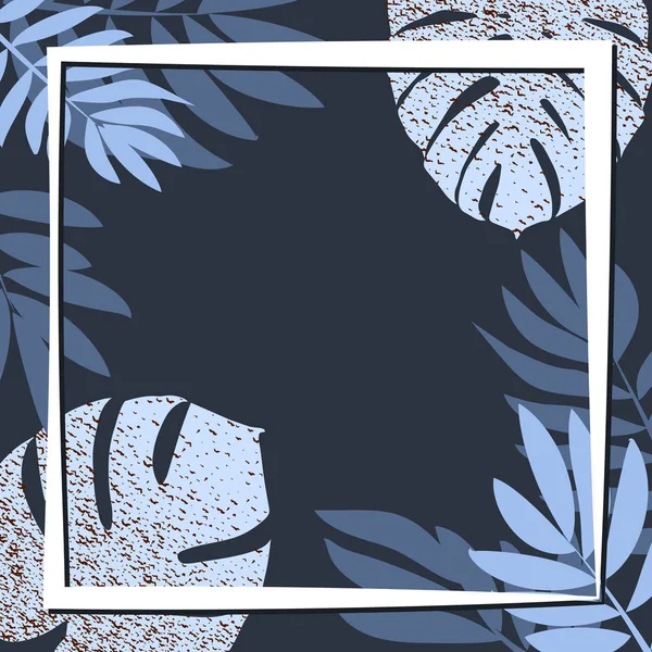 Feuilles tropicales bleues sur fond sombre — Image vectorielle