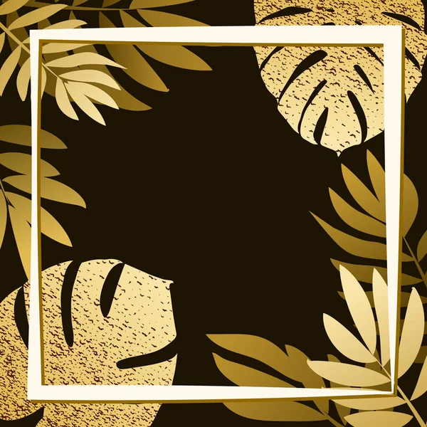 Feuilles tropicales dorées sur fond sombre — Image vectorielle