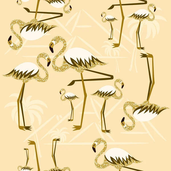 Goldenes Flamingo nahtloses Muster — Stockvektor