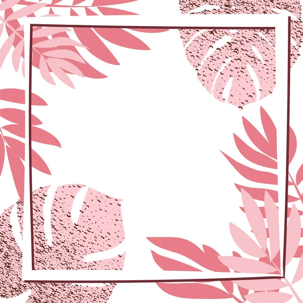 Rosa tropische Blätter mit Rahmen — Stockvektor