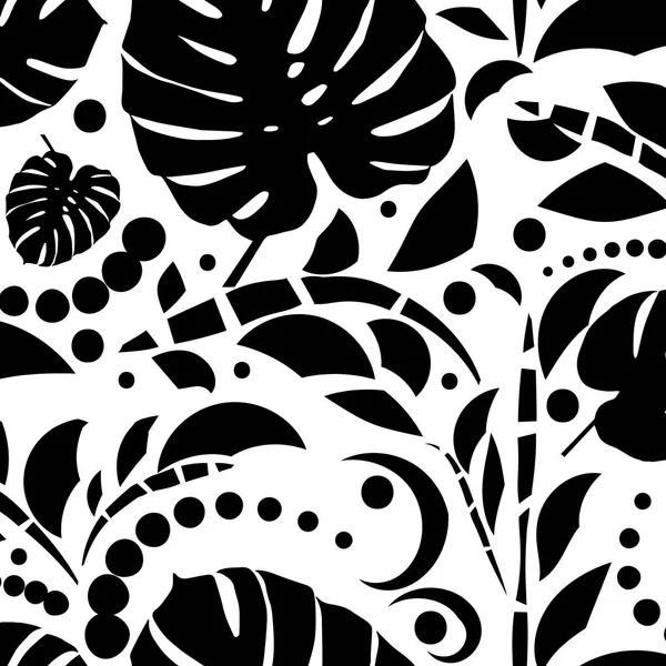 Feuilles tropicales motif sans couture. Monstera part. Noir et blanc — Image vectorielle
