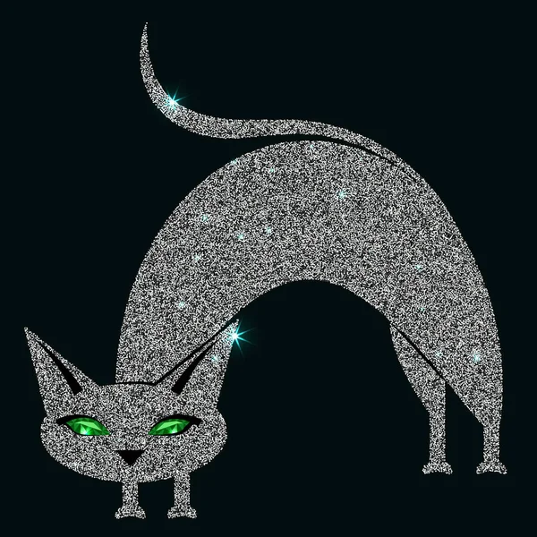 Gato plateado con ojos verdes — Vector de stock