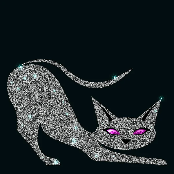 Gato plateado con ojos violetas — Vector de stock