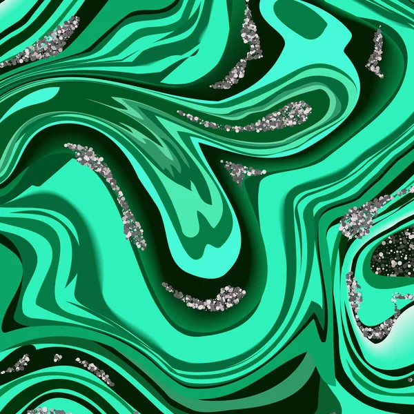 Texture malachite. Pierre verte. Coupe transversale de malachite à paillettes argentées — Image vectorielle
