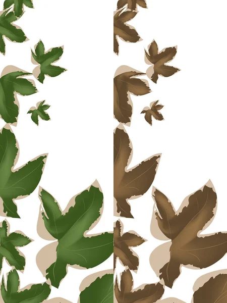 Дизайн шаблонов весенних и осенних листовок с зелеными и желтыми листьями — стоковый вектор
