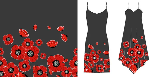 Coquelicot rouge motif sans couture. Concept de sous-vêtements. Horizontalement sans couture — Image vectorielle