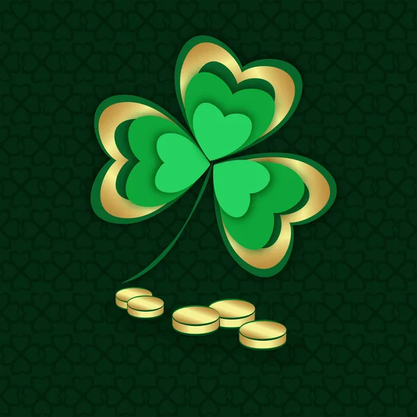 Gold und grünes Shamrock und Münzen. St. Patrick 's Day — Stockvektor